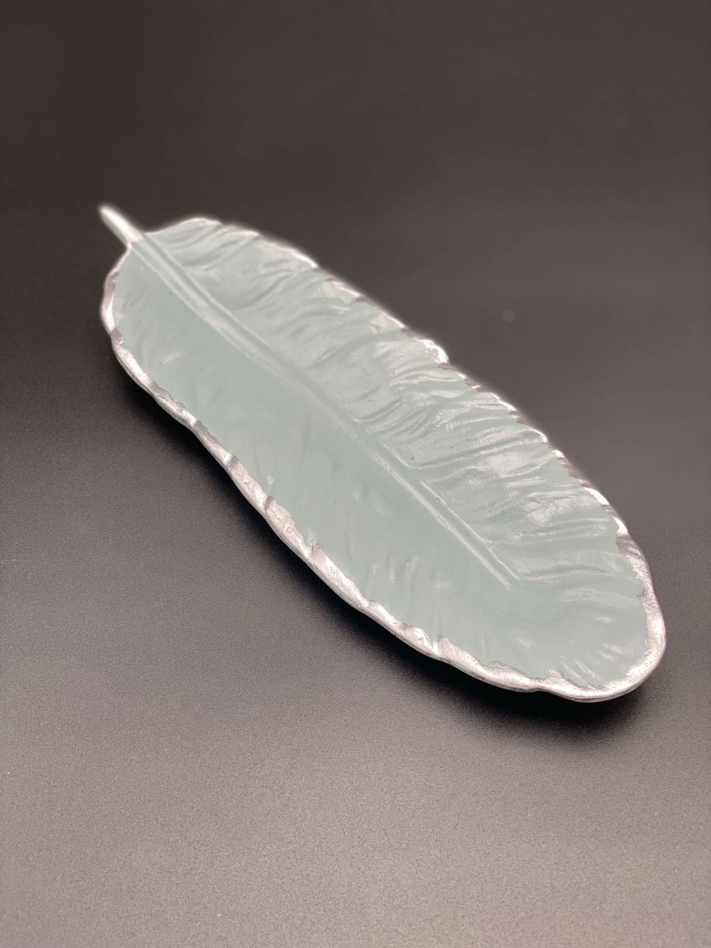 Feather Concrete Tray – Mint Green with Silver Trim