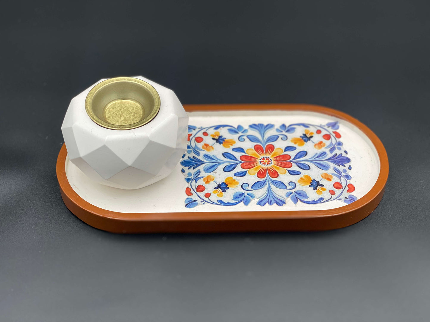 Mediterranean Blossom Handmade Concrete Home Decor Incense Burner Set