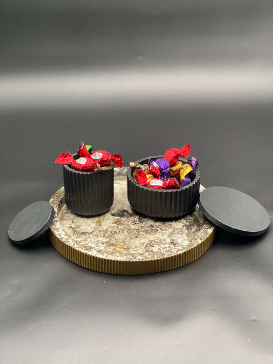 Industrial Black Concrete Storage Set with Rustic Tray – Bold Minimalist Design