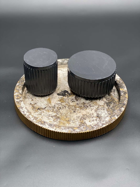 Industrial Black Concrete Storage Set with Rustic Tray – Bold Minimalist Design